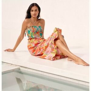 🦜NWT Farm Rio x Anthropologie Smocked Cover-Up Midi Dress